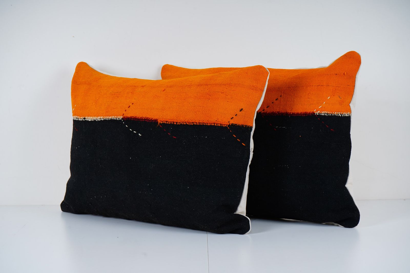 Striped Orange Kilim Pillow Cover – Rustic Boho Cushion – Matching Anatolian Bed Throw Pillow photo 110.0