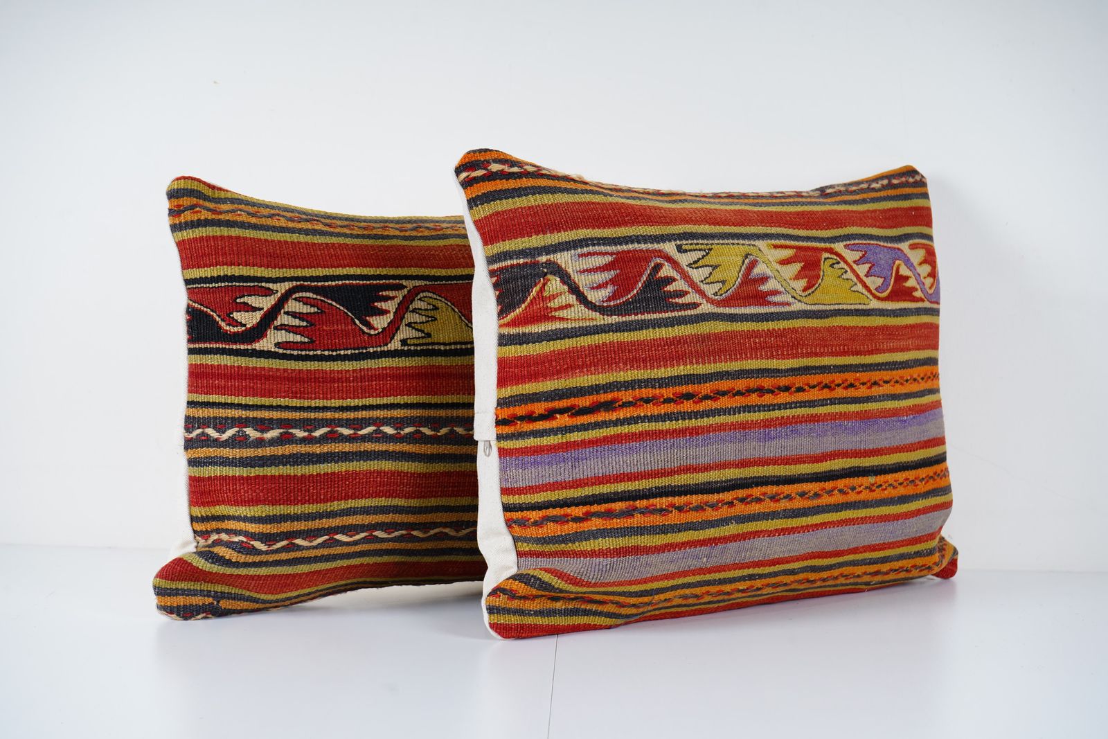 Set Organic Kilim Pillow Cover, Handwoven Turkish Kilim Pillow, Tribal Sofa Pillow photo for sale