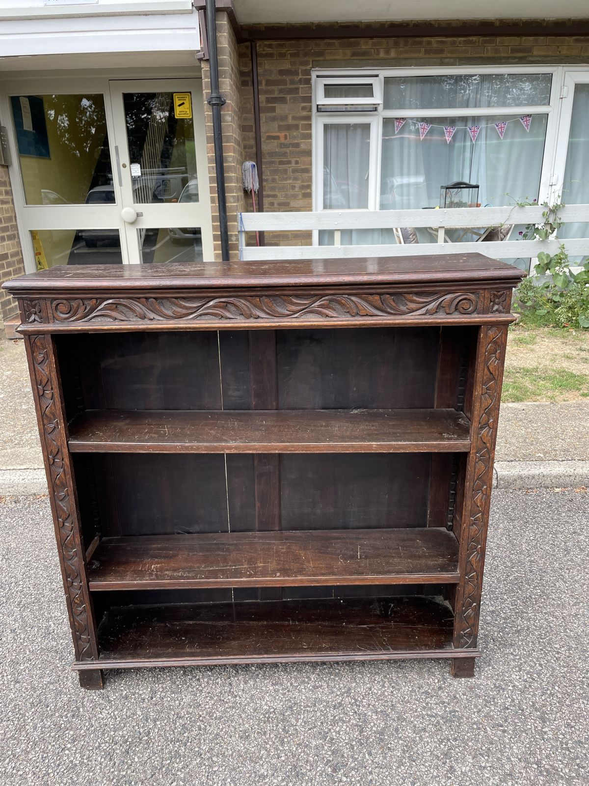 Antique Hand Carved Dark Wood Bookcase,