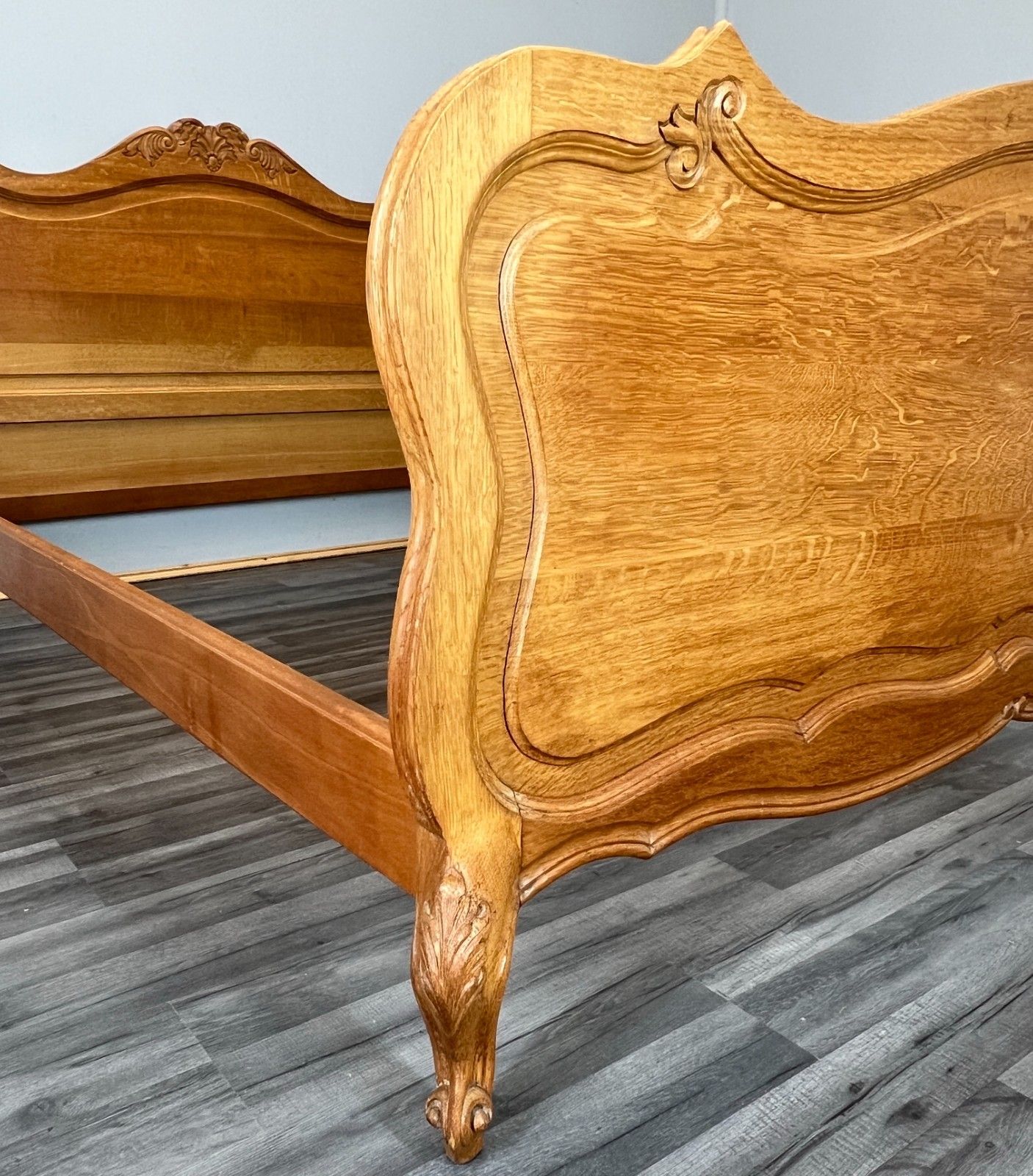 photo furniture Bed Frame Vintage French Louis XVI Style Oak Double Carved Panel Lot 4108