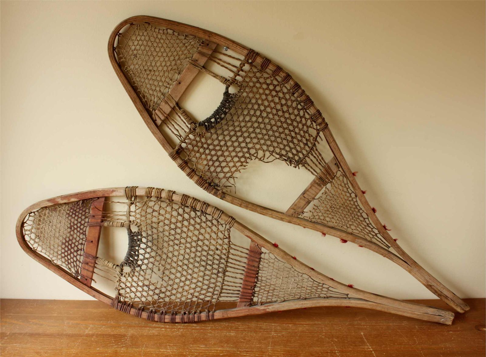 Home Decor Antique Pair Of Native American Indian Pom Pom Snowshoes. Ski Lodge. photo