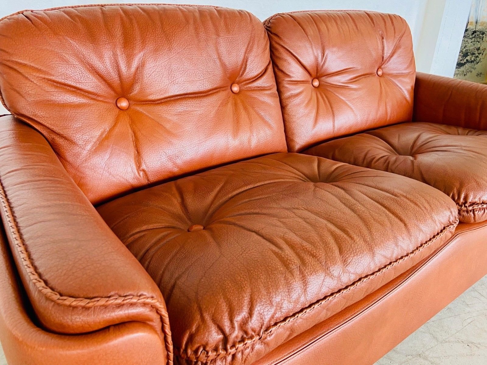 Vintage Danish Mid Century Cognac  Leather 2 Seater Sofa By Siguard Ressell photo buy