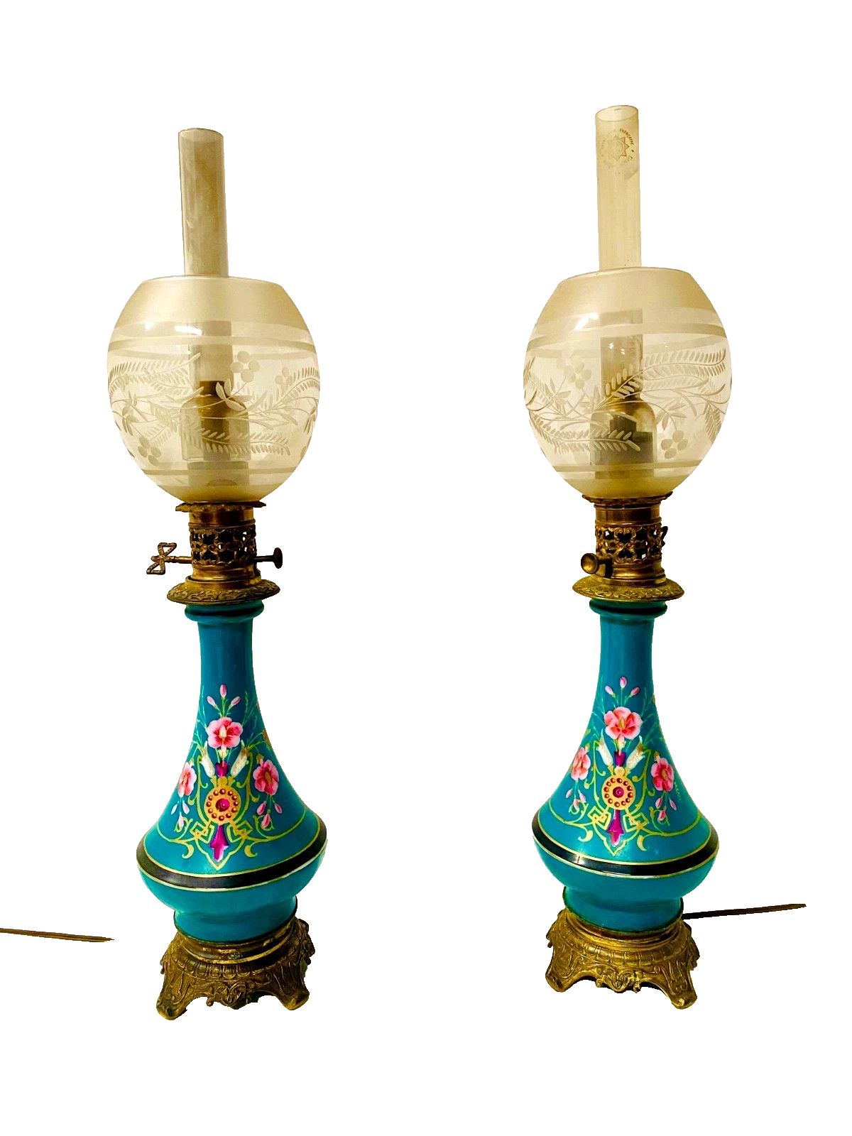 photo vinterior Pair Of Napoleon III Polychrome Porcelain Lamps 19th Century