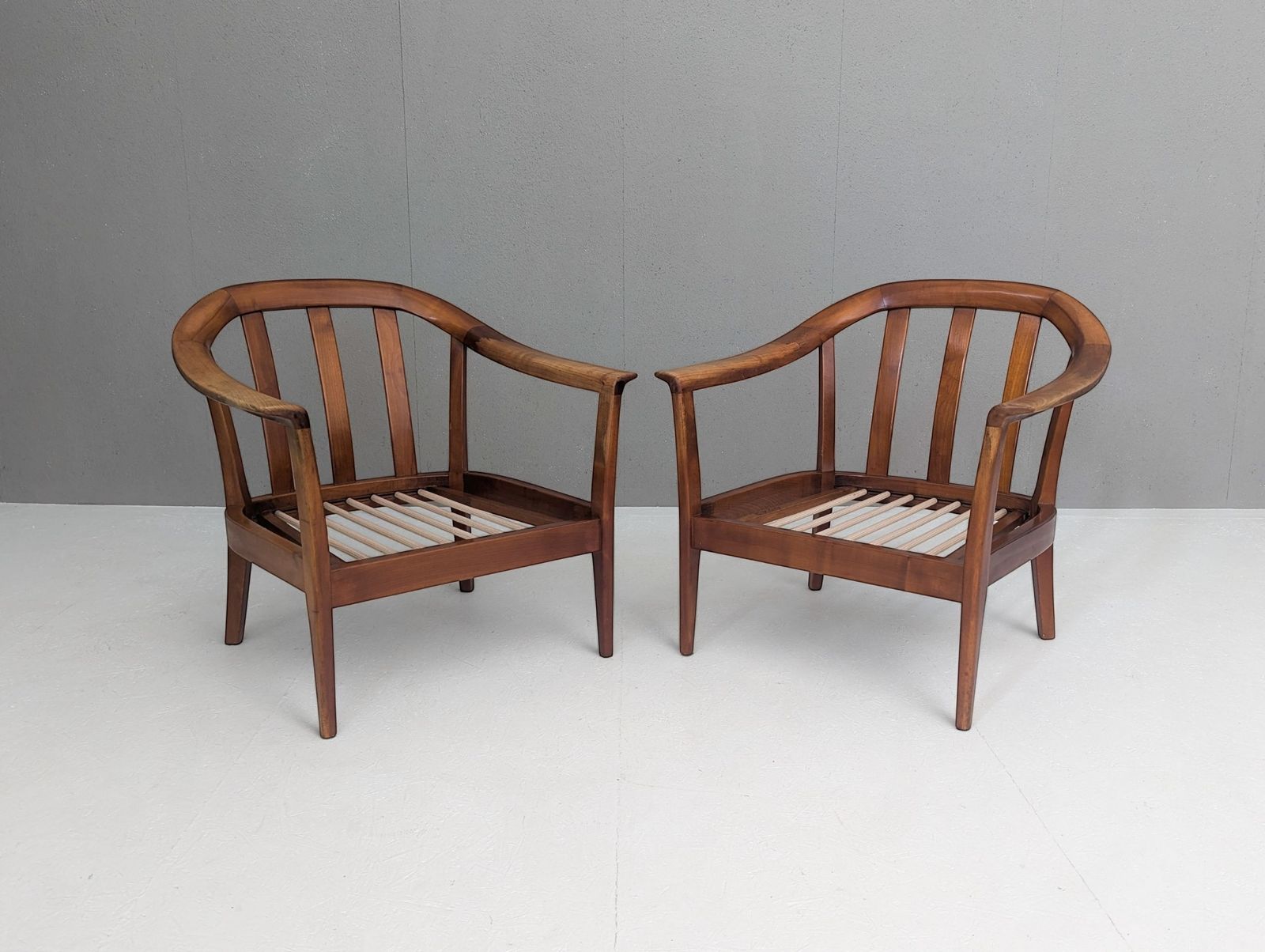 Mid Century Wilhelm Knoll Cherry Wood Armchairs, Germany, 1960s photo vinterior