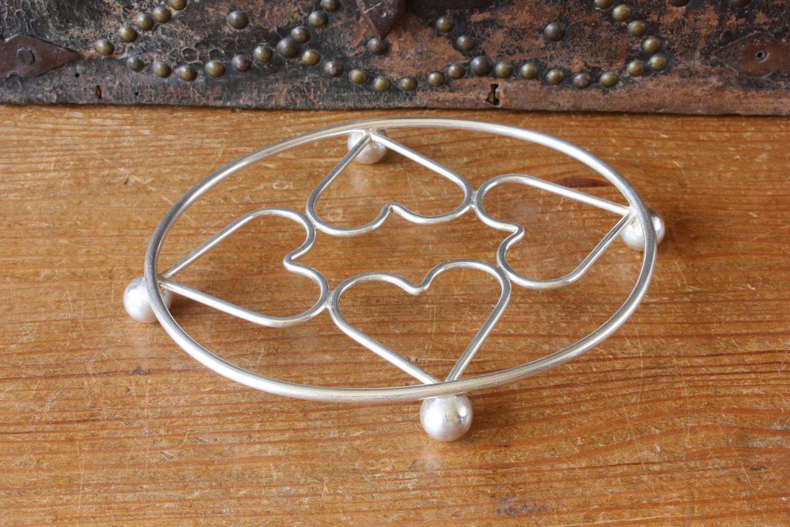 photo for sale Antique Silver Plate Coaster Trivet. Ct Burrows Teapot Stand. Heart Design.