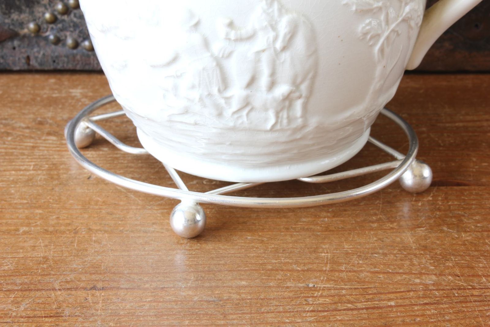 125.0 Antique Silver Plate Coaster Trivet. Ct Burrows Teapot Stand. Heart Design. photo