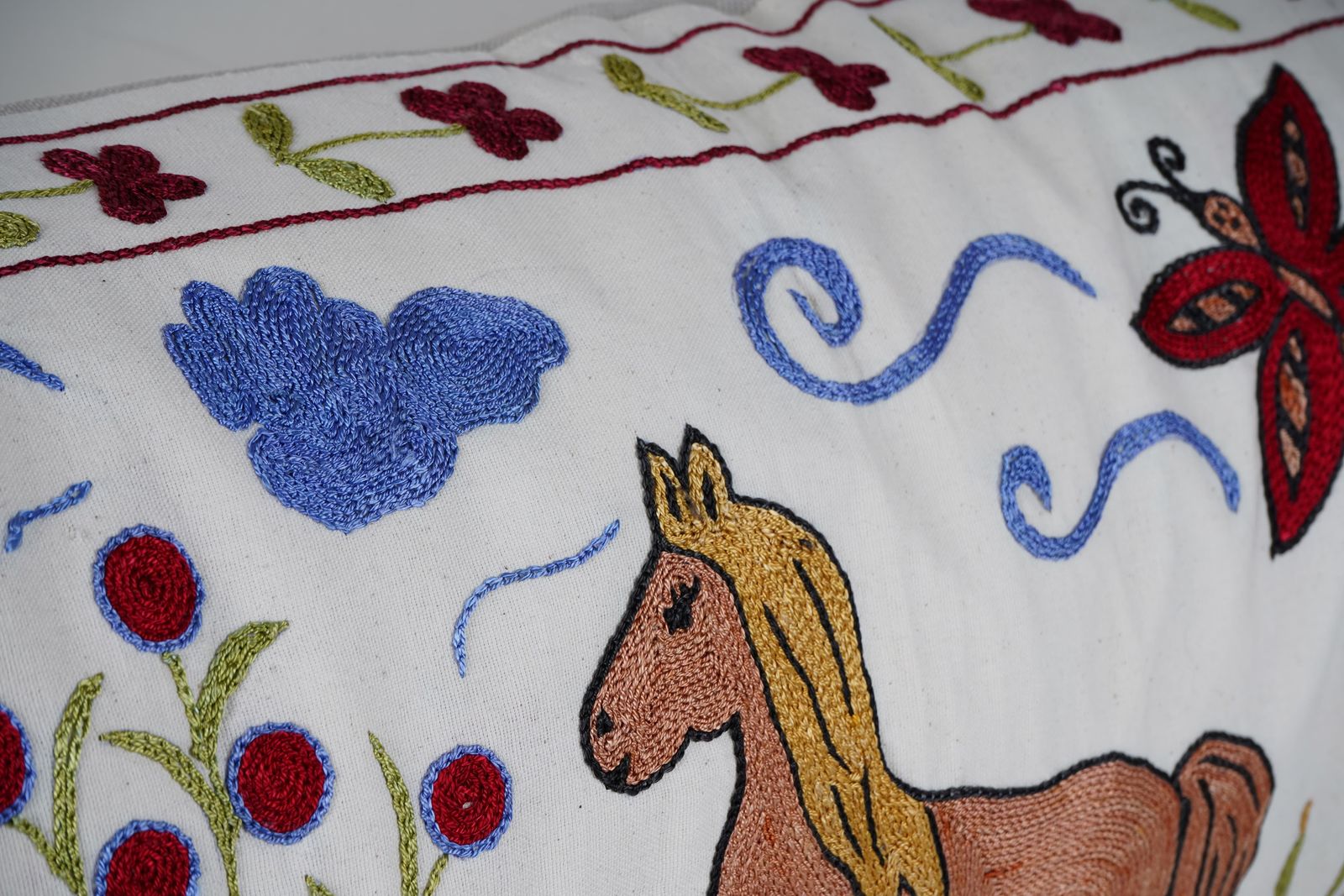 Suzani Horse Bedding Pillows Made From Tashkent Suzani, Hippie Extra Long Pictorial Cushion photo for sale