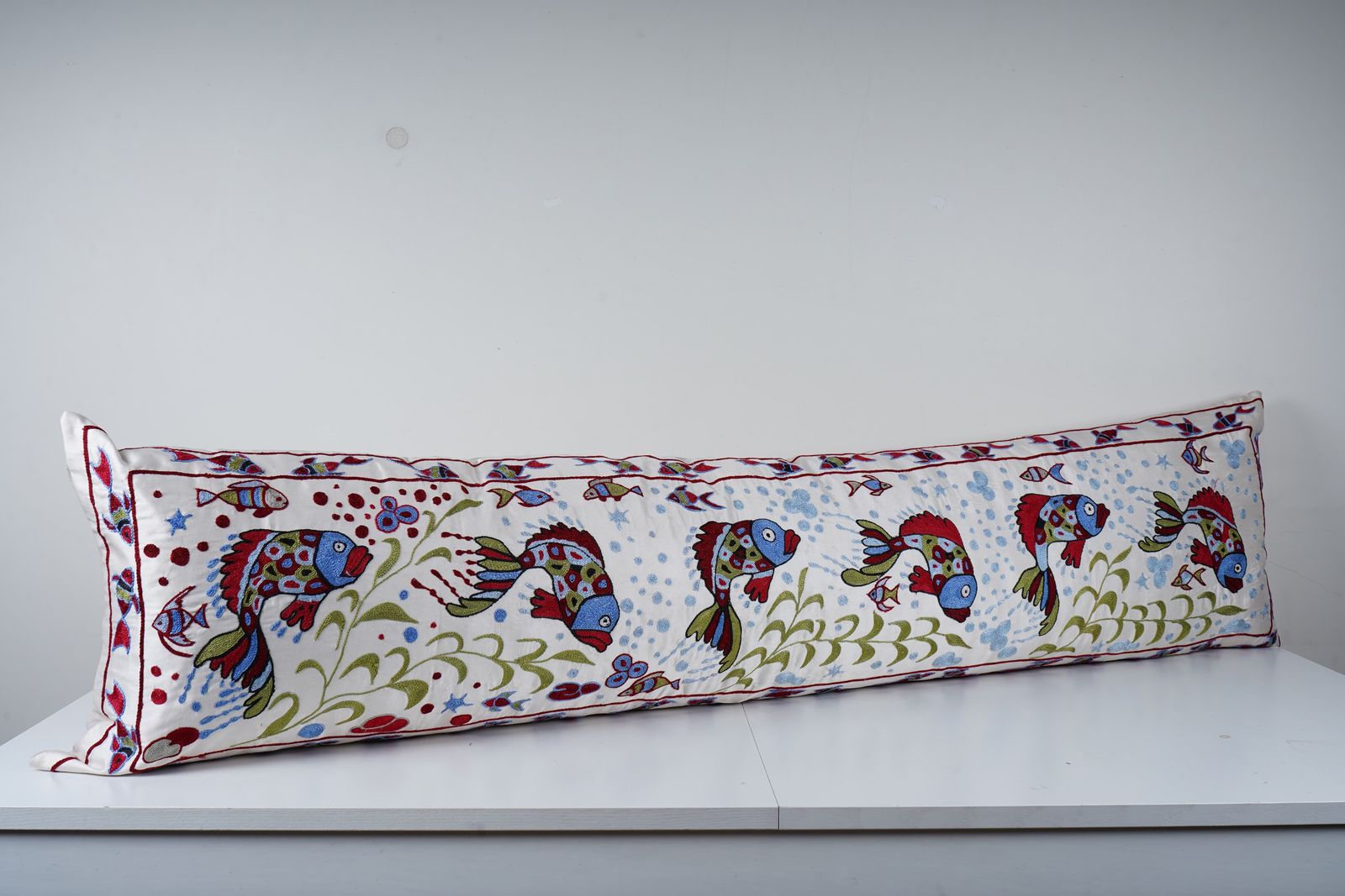 Tashkent Suzani Animal Pictorial Bedding Pillow Case Made From A 19th Century Suzani, Bird Motif Extra Long Cushion Cover photo furniture