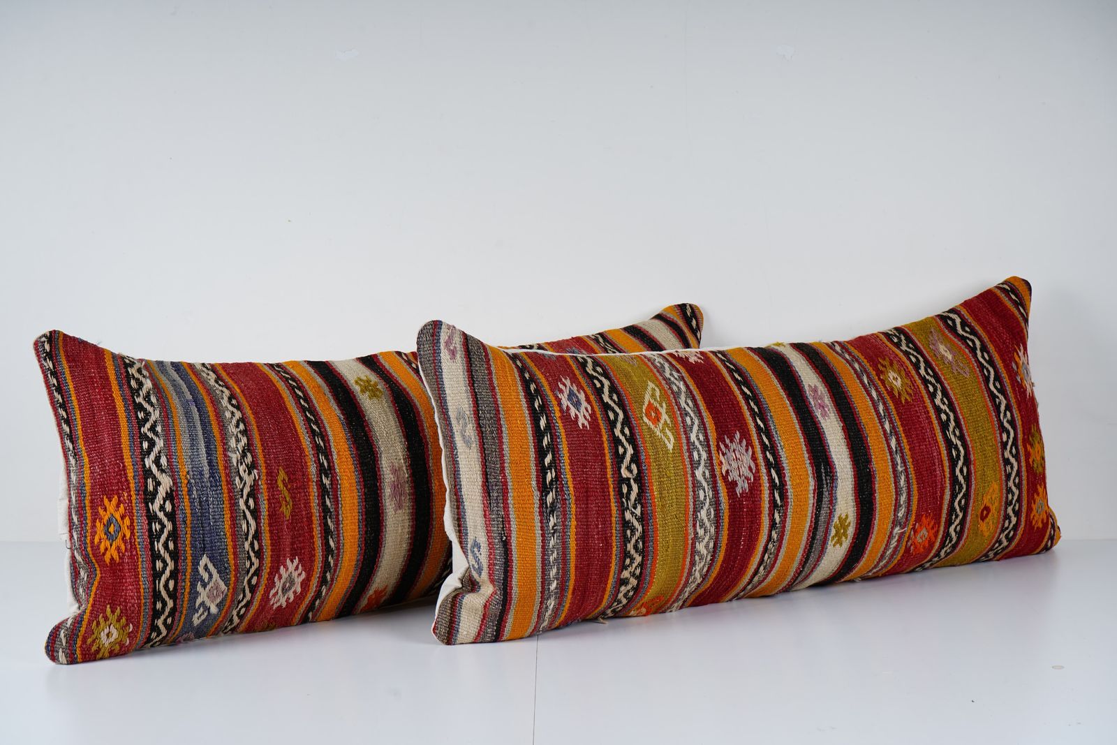 Queen Boho Woven Bedding Kilim Pillow Cover, Set Of Two Turkish Lumbar Cushion With Anatolian Design, Rustic Farmhouse Decor photo furniture