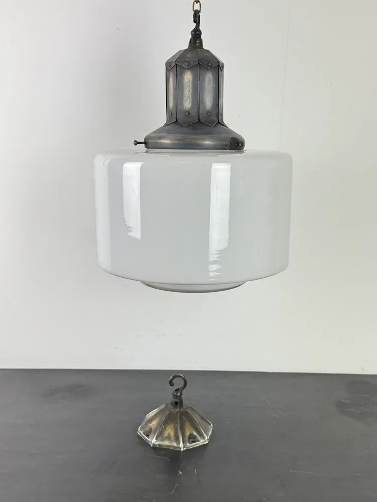 Exceptional Art Deco Opaline Pendant Light (25141) photo vinterior