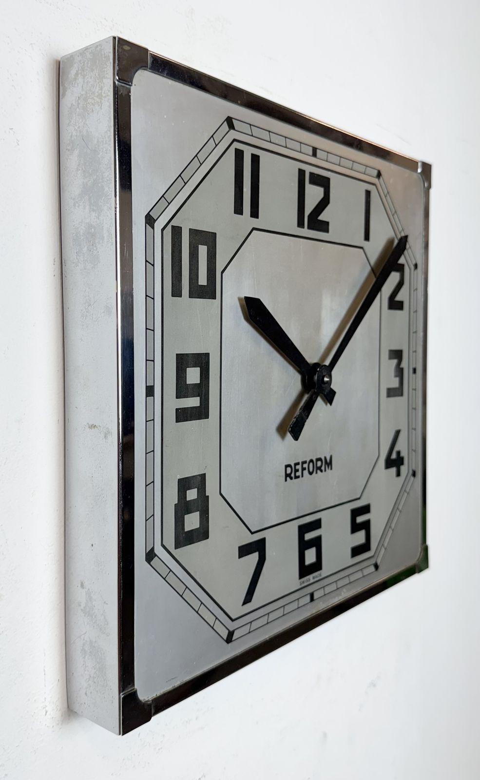 Vintage Swiss Square Wall Clock From Reform, 1950s photo 329.0