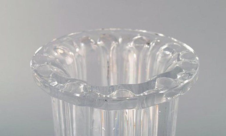 Willy Johansson For Hadeland, Sweden, Ribbed "Atlantic" Vase In Clear Art Glass photo vinterior