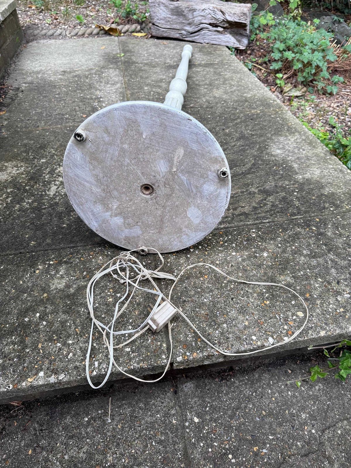 photo for sale Vintage Floor Lamp In Farrow And Ball "French Gray", Wooden Standard Lamp Base, Hand Painted In Chalk Finish, Ready For Rewiring, Country