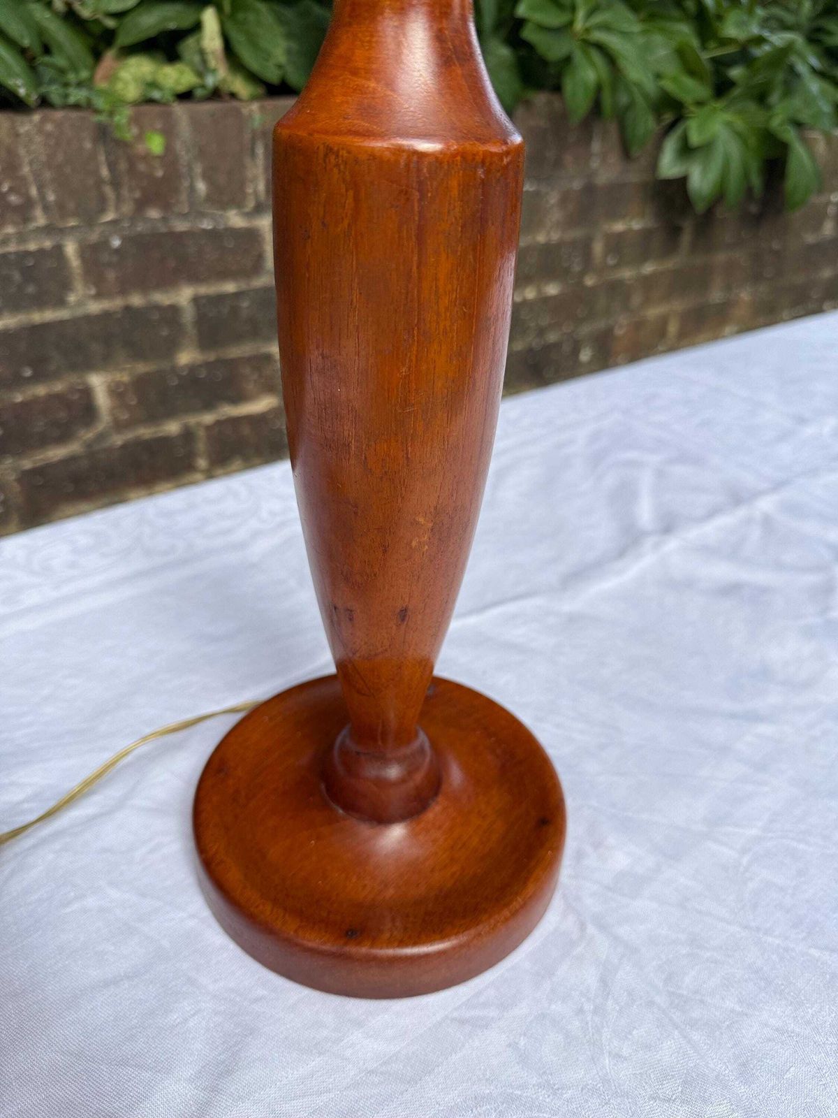 Elegant Mid Century Modern Wooden Table Lamp – Teak Tone, Tapered Turned Base, Uk Wired, Classic Retro Style photo 72.0