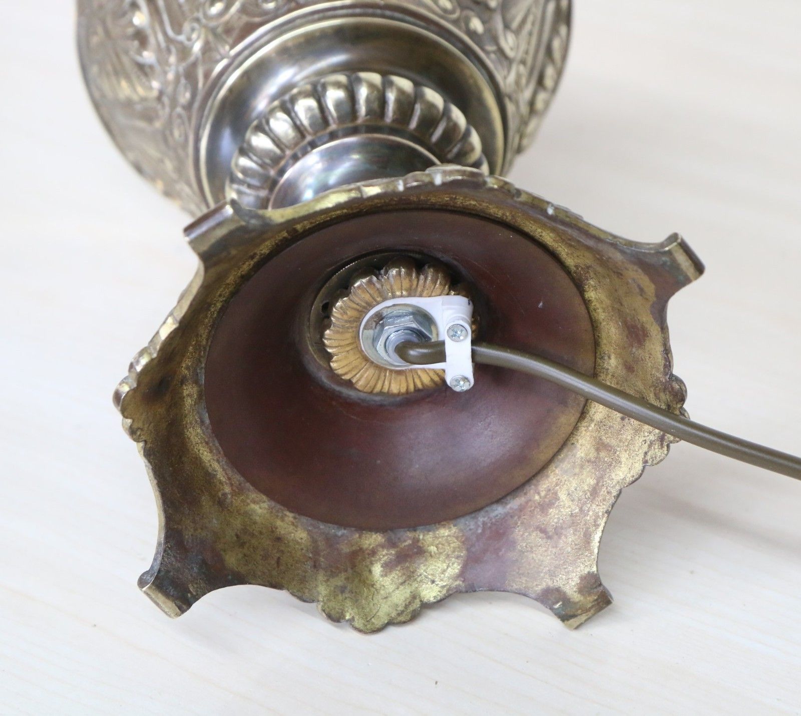photo vintage Table Lamp Ornate Victorian Brass Oil Lamp Conversion  Chased Decorations Large