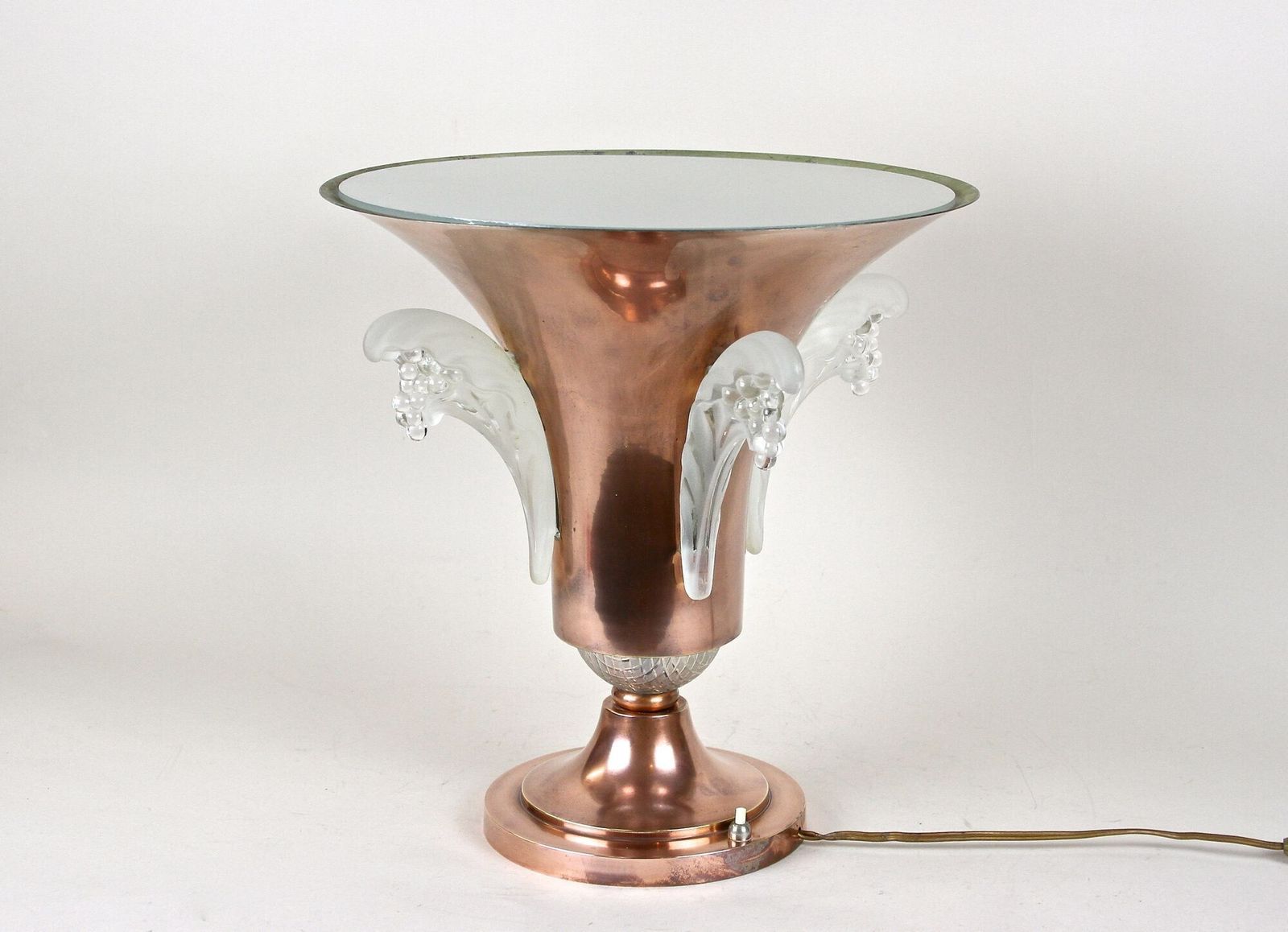 20th Century Art Deco Copper Table Lamp With Lalique Glass, France Ca 1920 photo furniture