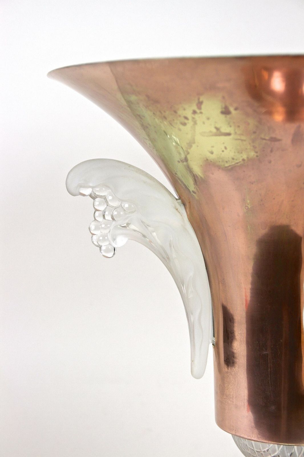 20th Century Art Deco Copper Table Lamp With Lalique Glass, France Ca 1920 photo vintage
