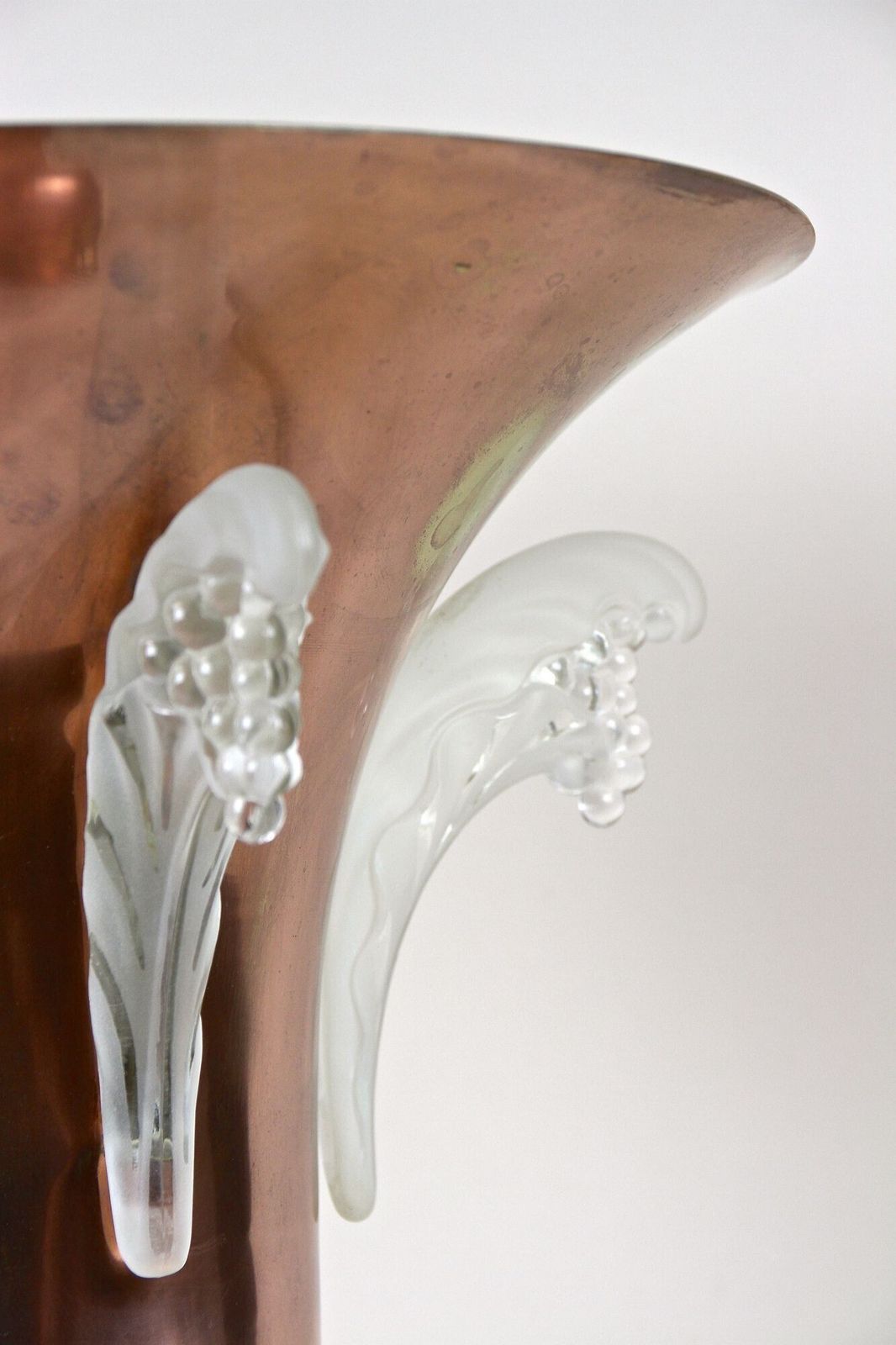 photo for sale 20th Century Art Deco Copper Table Lamp With Lalique Glass, France Ca 1920