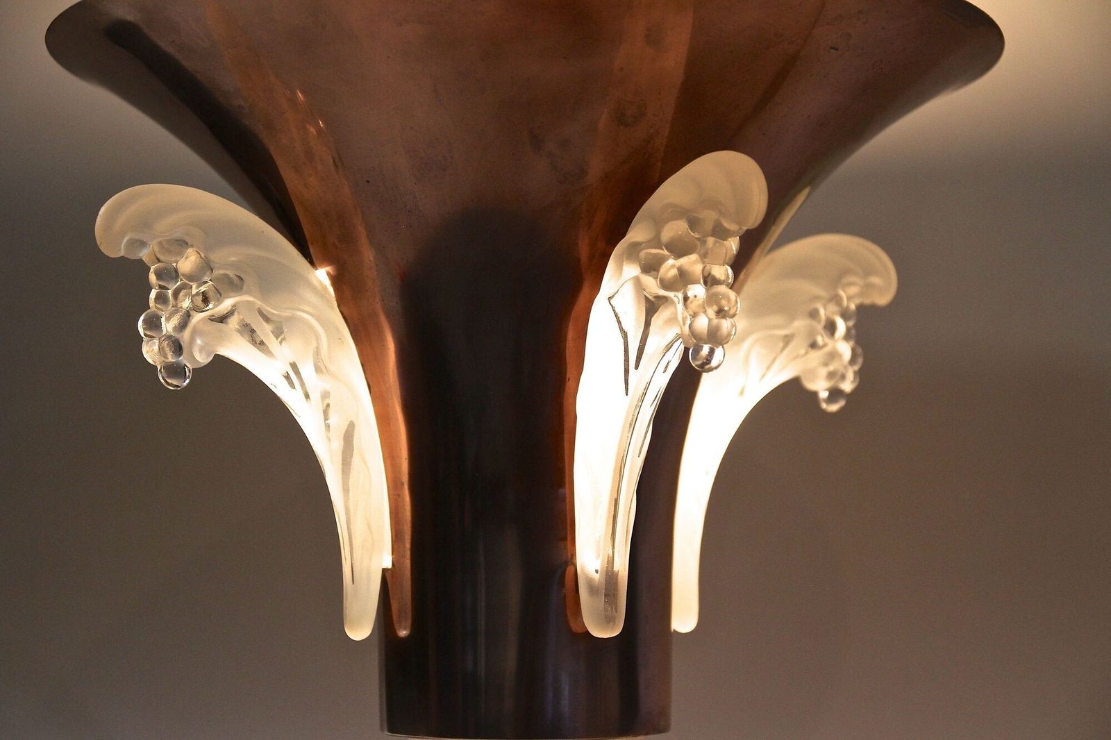2200.0 20th Century Art Deco Copper Table Lamp With Lalique Glass, France Ca 1920 photo