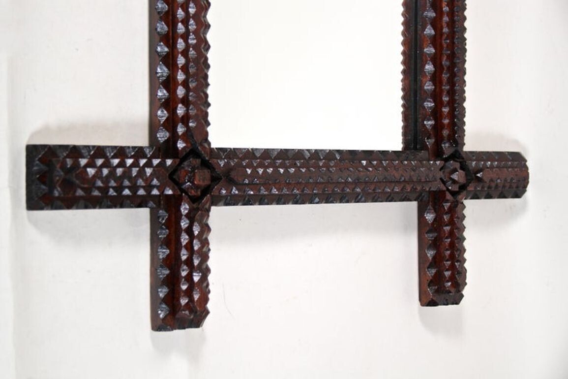19th Century Rustic Tramp Art Wall Mirror Hand Carved, Austria, Circa 1870 photo buy