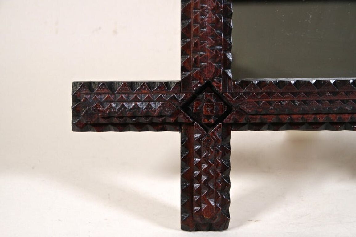 19th Century Rustic Tramp Art Wall Mirror Hand Carved, Austria, Circa 1870 photo vintage