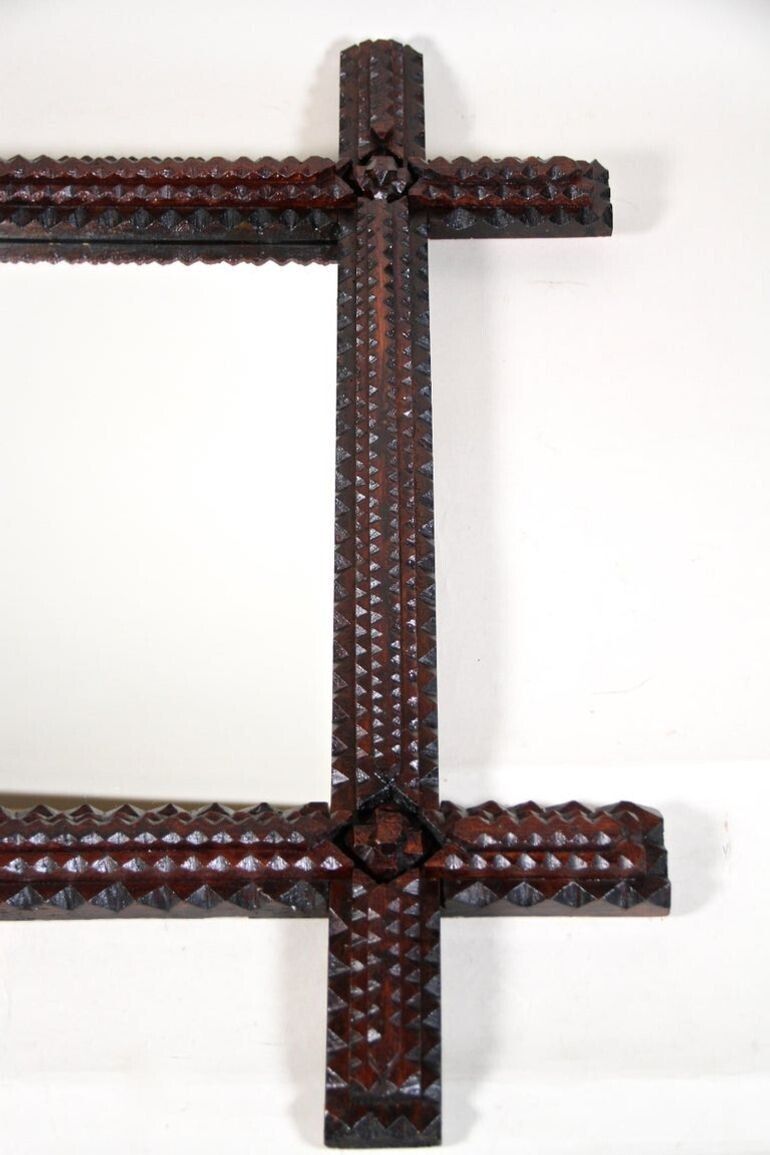 Home Decor 19th Century Rustic Tramp Art Wall Mirror Hand Carved, Austria, Circa 1870 photo