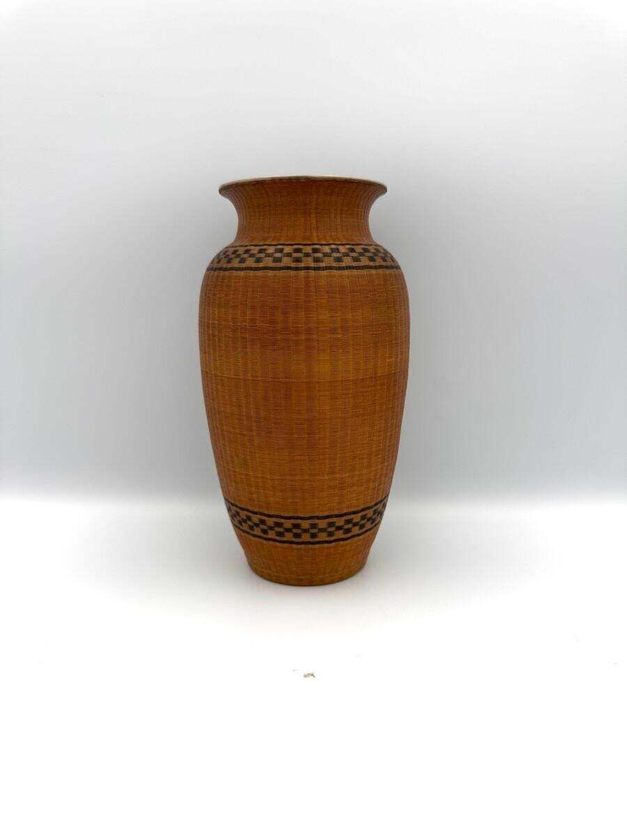 Porcelain Chinese Vase Wrapped In Rattan photo for sale