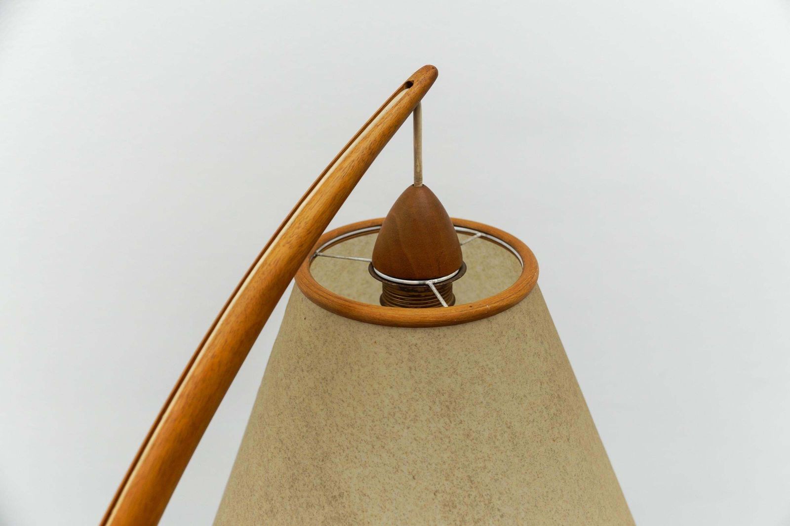 Lighting Mid Century Modern Scandinavian Wooden Arc Floor Lamp, 1950s photo