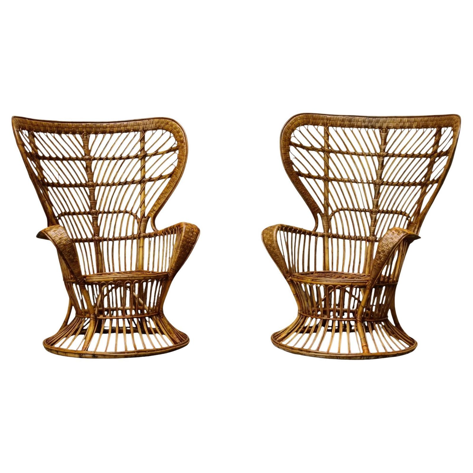 Lio Carminati & Gio Ponti Pair Of Rattan Armchairs "Biancamano," Italy 1950s