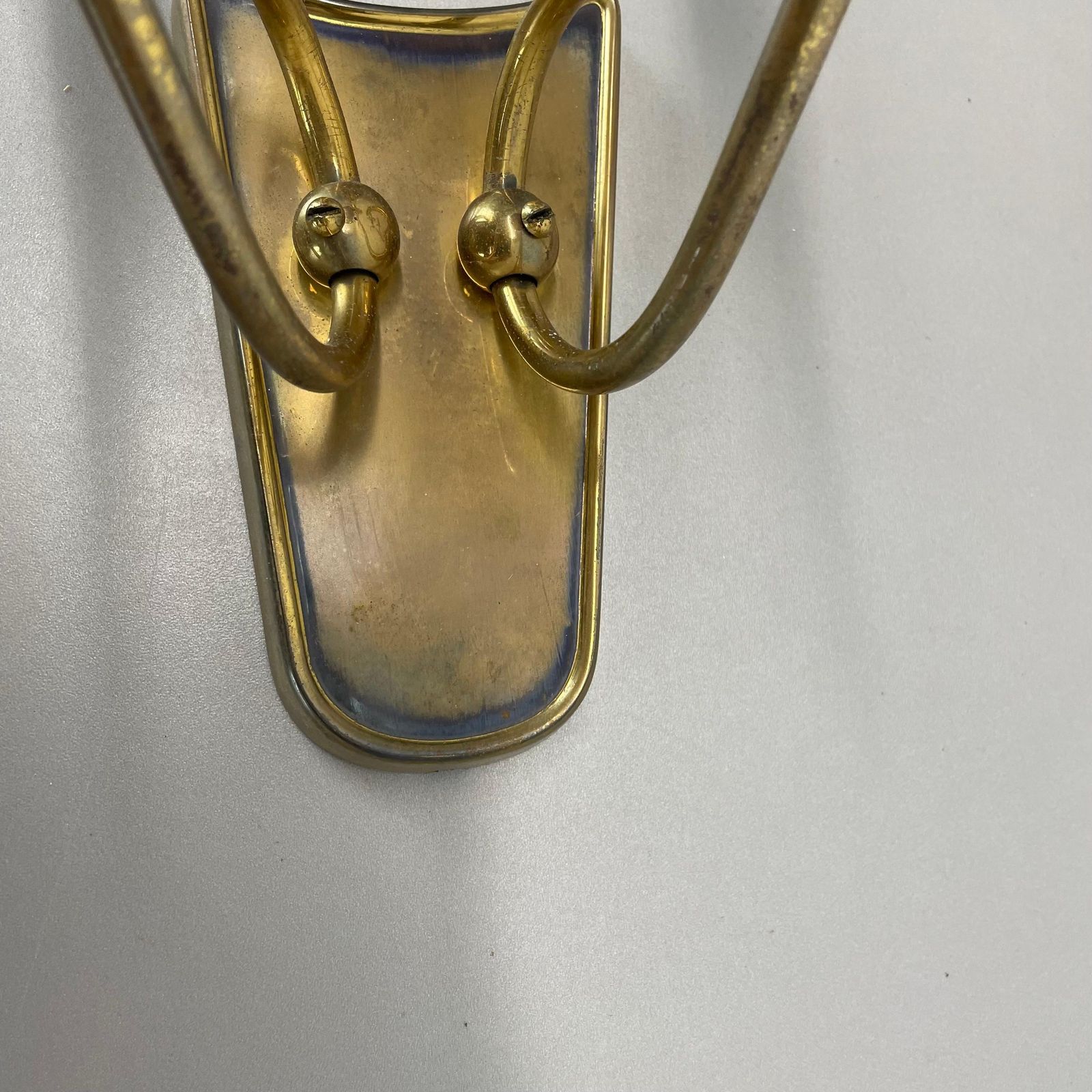 Unique Set Of 2 Brass Gio Ponti Style Theatre Wall Light Sconces, Italy, 1950s photo vintage