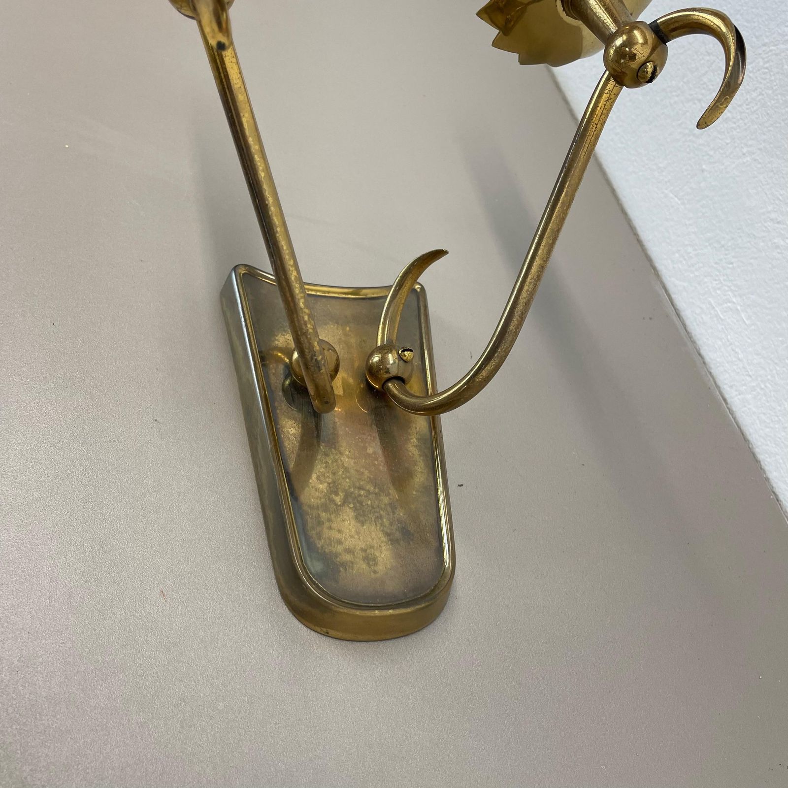 photo for sale Unique Set Of 2 Brass Gio Ponti Style Theatre Wall Light Sconces, Italy, 1950s