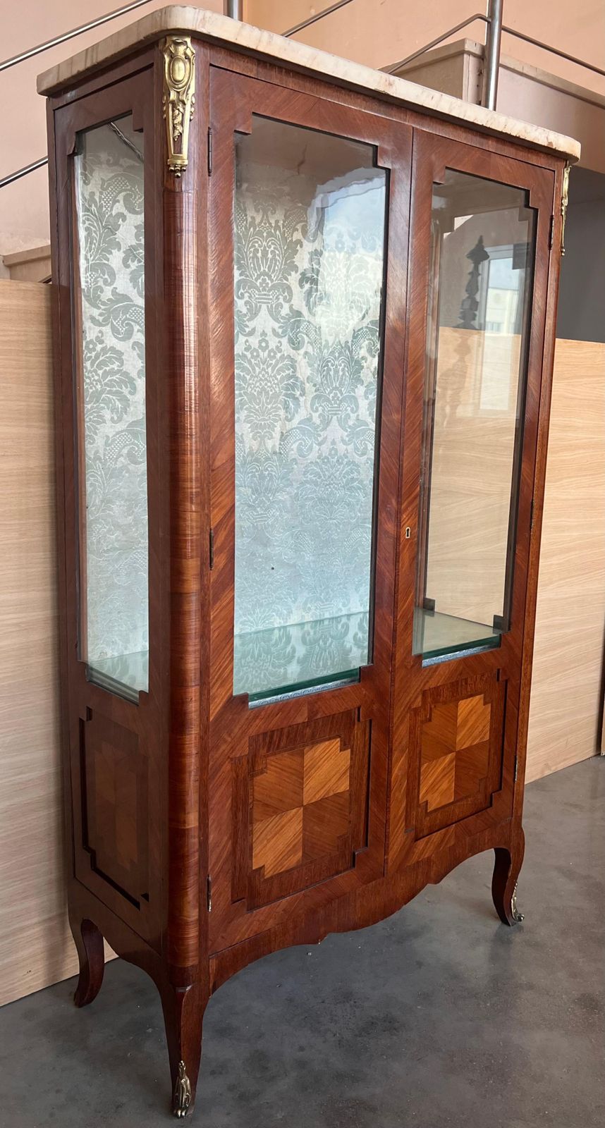 Louis XVI Style Showcase Vitrine In Walnut With Geometrical Marquetry photo 3508.0