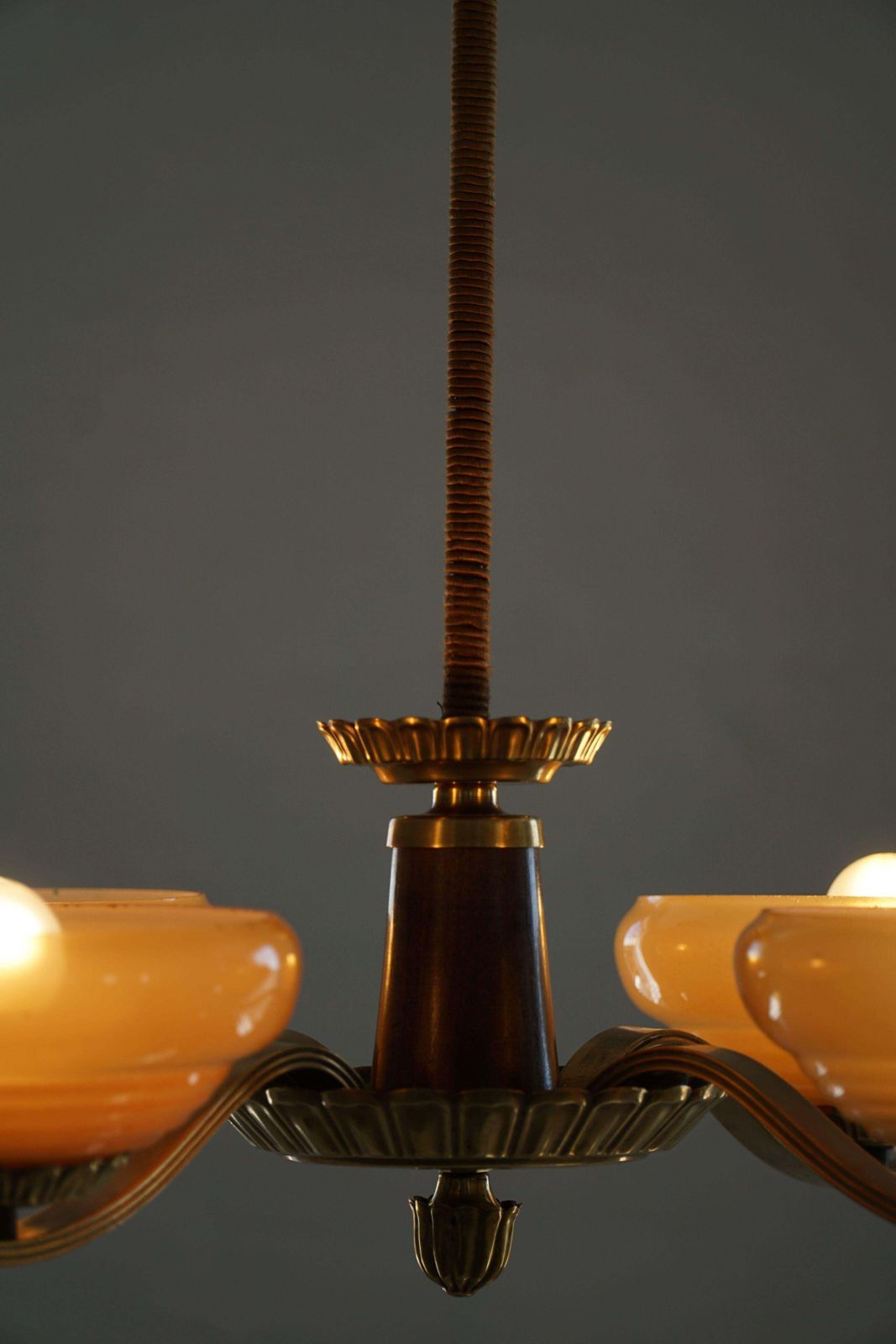 1230.0 Art Deco 4 Arm Chandelier In Glass & Brass, Sweden, 1940s photo