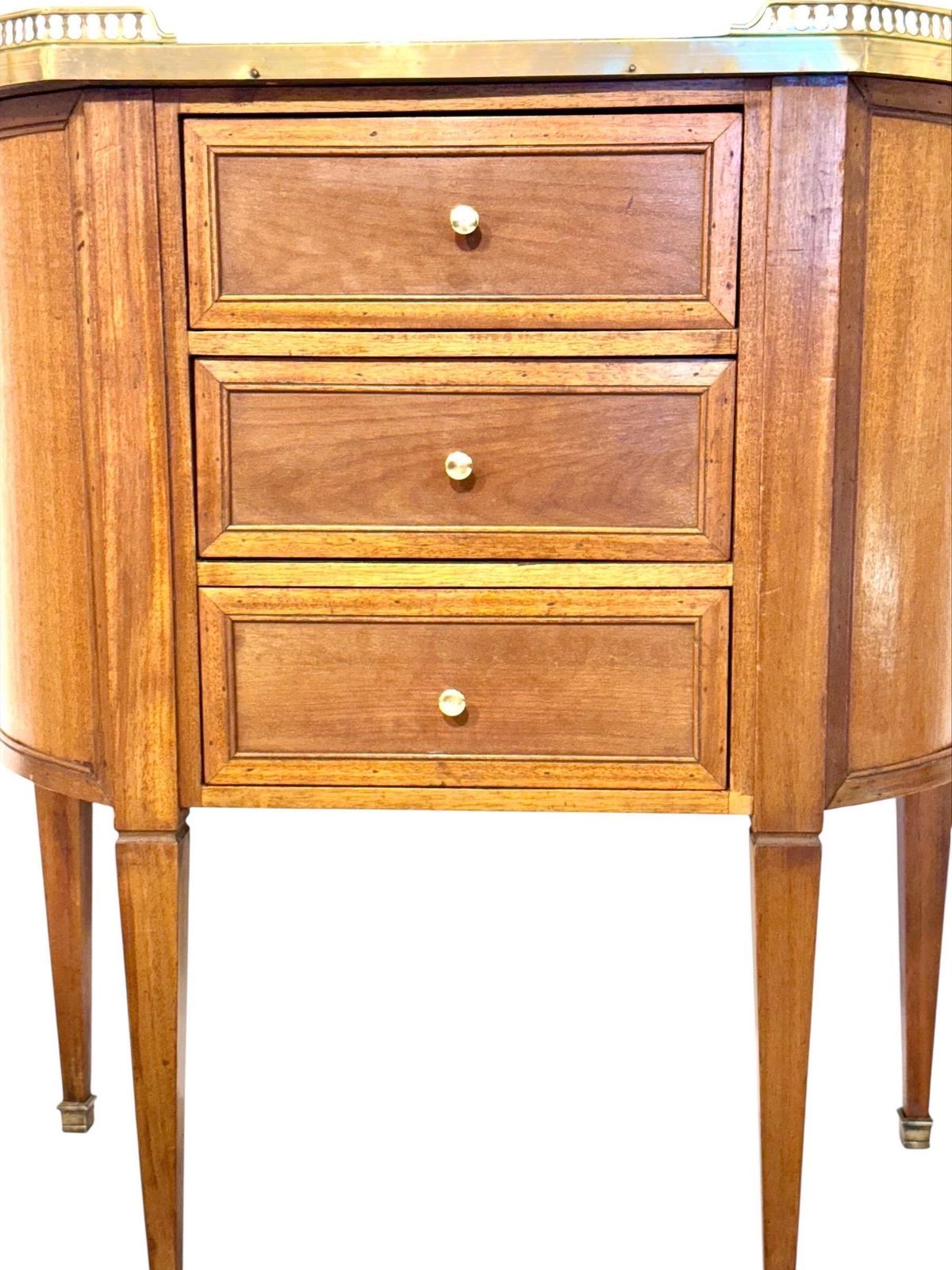 photo furniture Petite French Walnut Demilune Commode, Marble Top, Late 19th Century