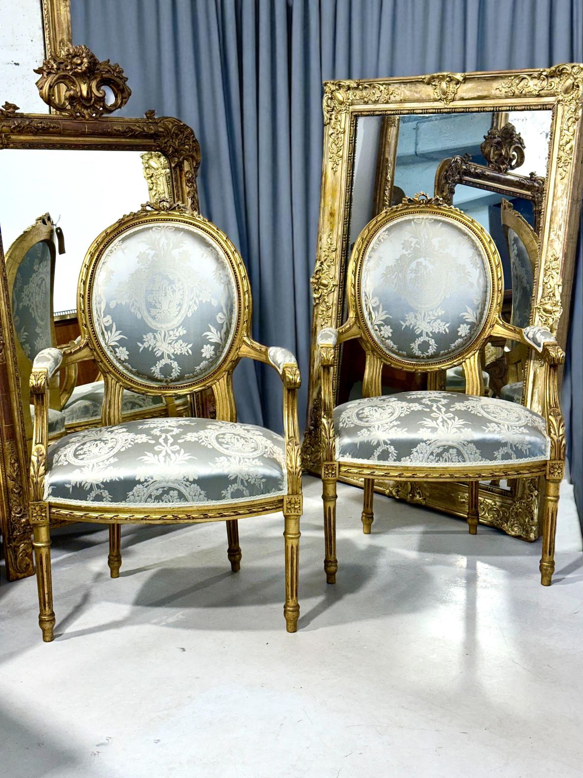 Pair Of Louis XVI Medallion Carved And Gilded Wood Armchairs photo furniture