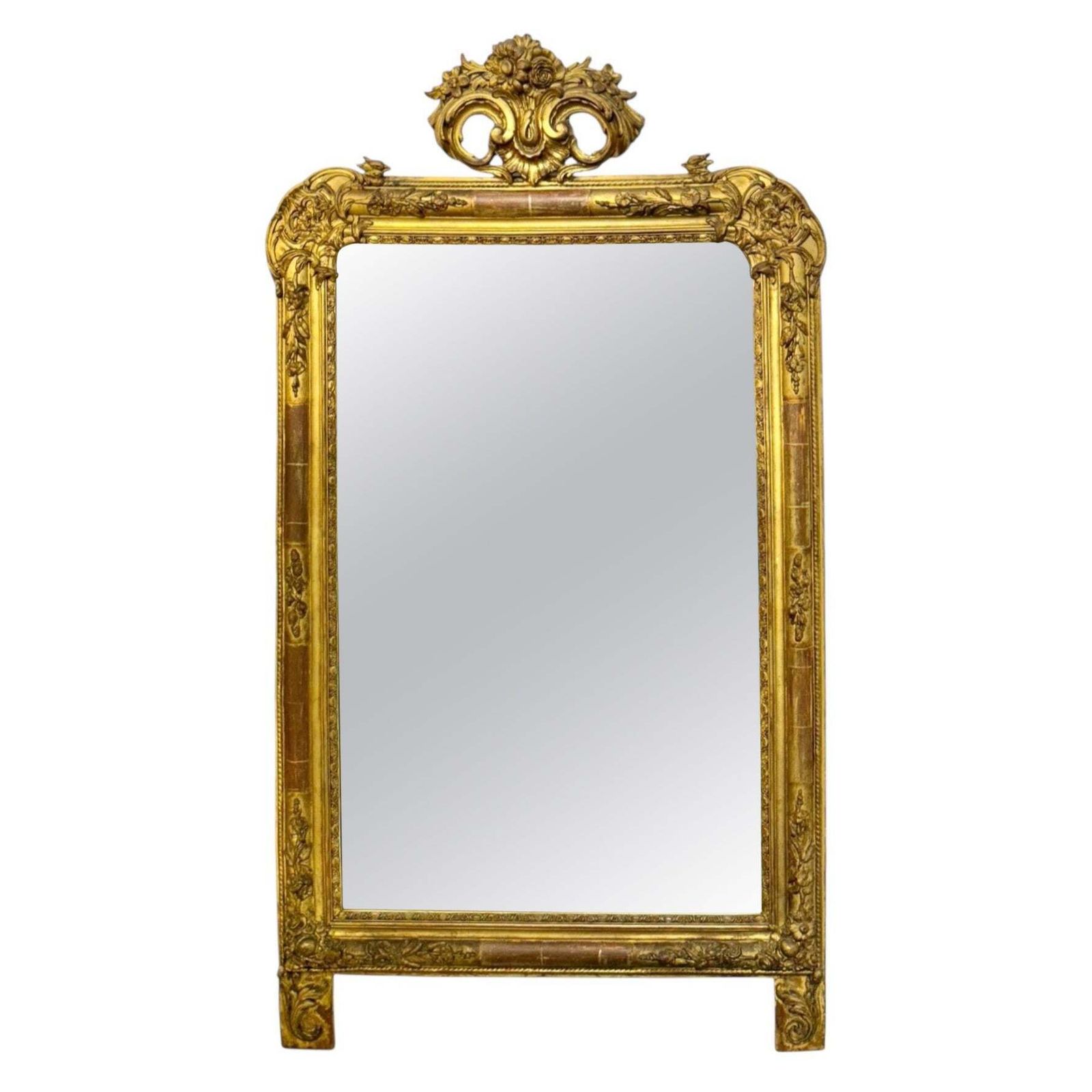 19th Century Louis XVI Giltwood Console Mirror With Carved Details