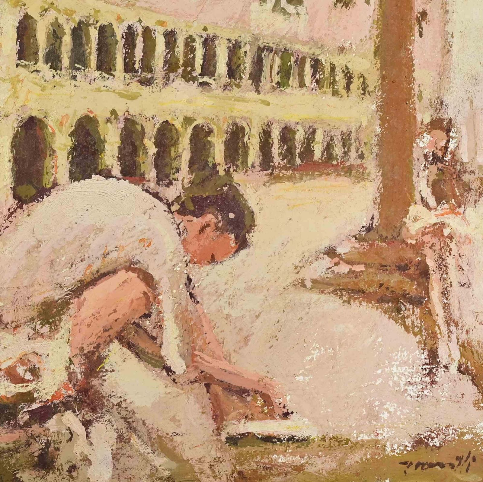 Franco Marzilliballerina In Venice   Oil Painting By Franco Marzilli   1970s1970s photo for sale