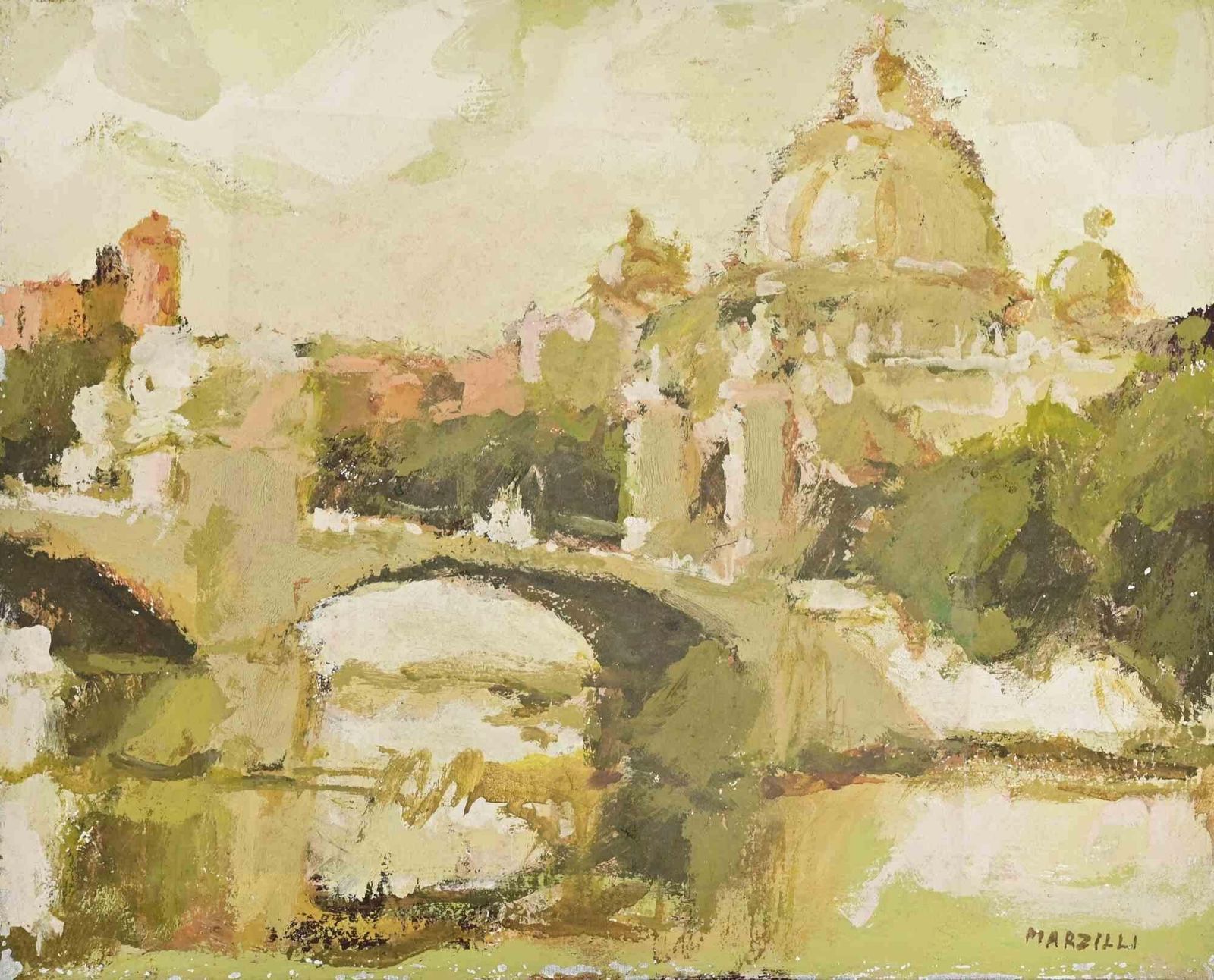 Franco Marzilliview Of Rome   Oil Painting By Franco Marzilli   1970s1970s