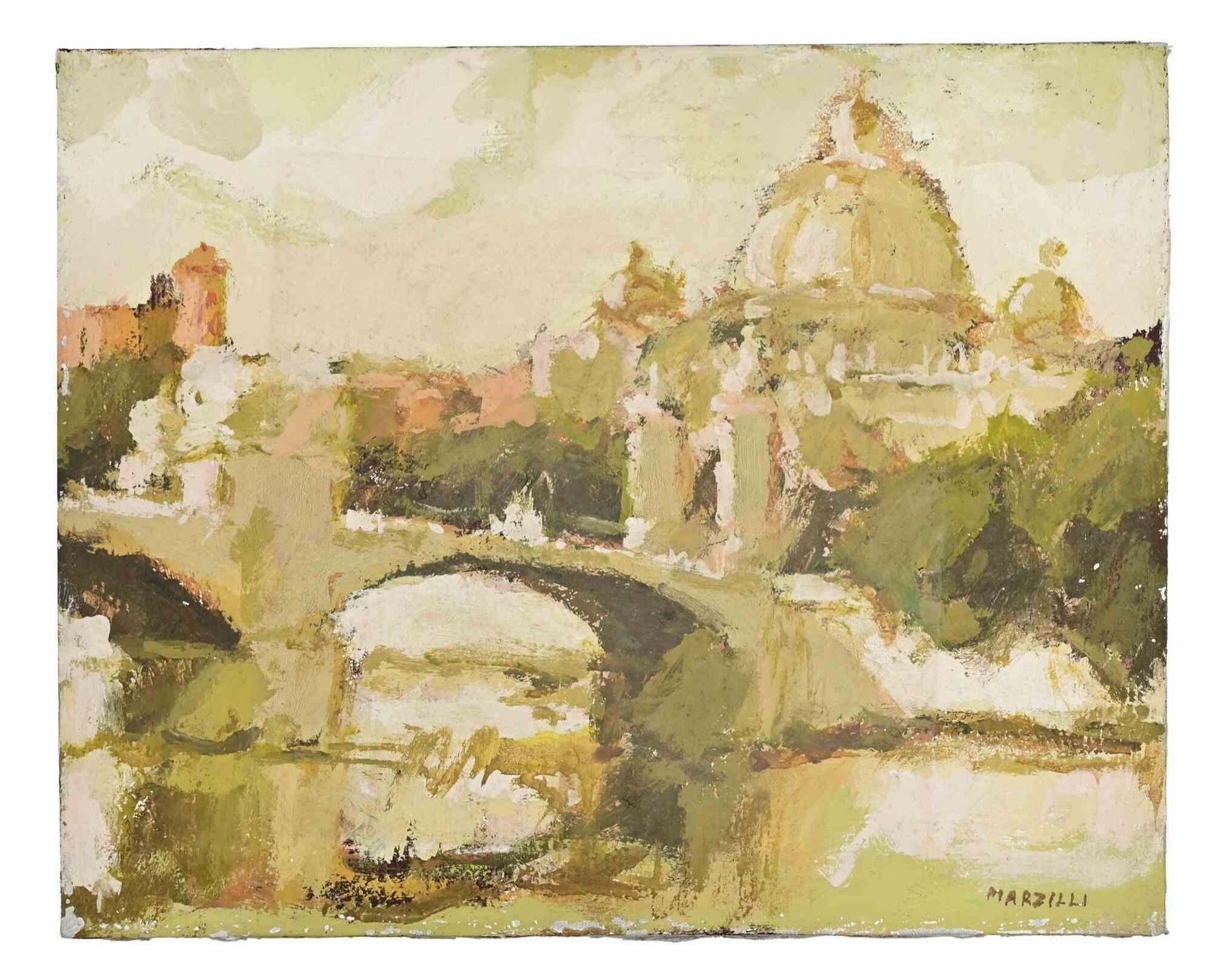 Franco Marzilliview Of Rome   Oil Painting By Franco Marzilli   1970s1970s photo furniture