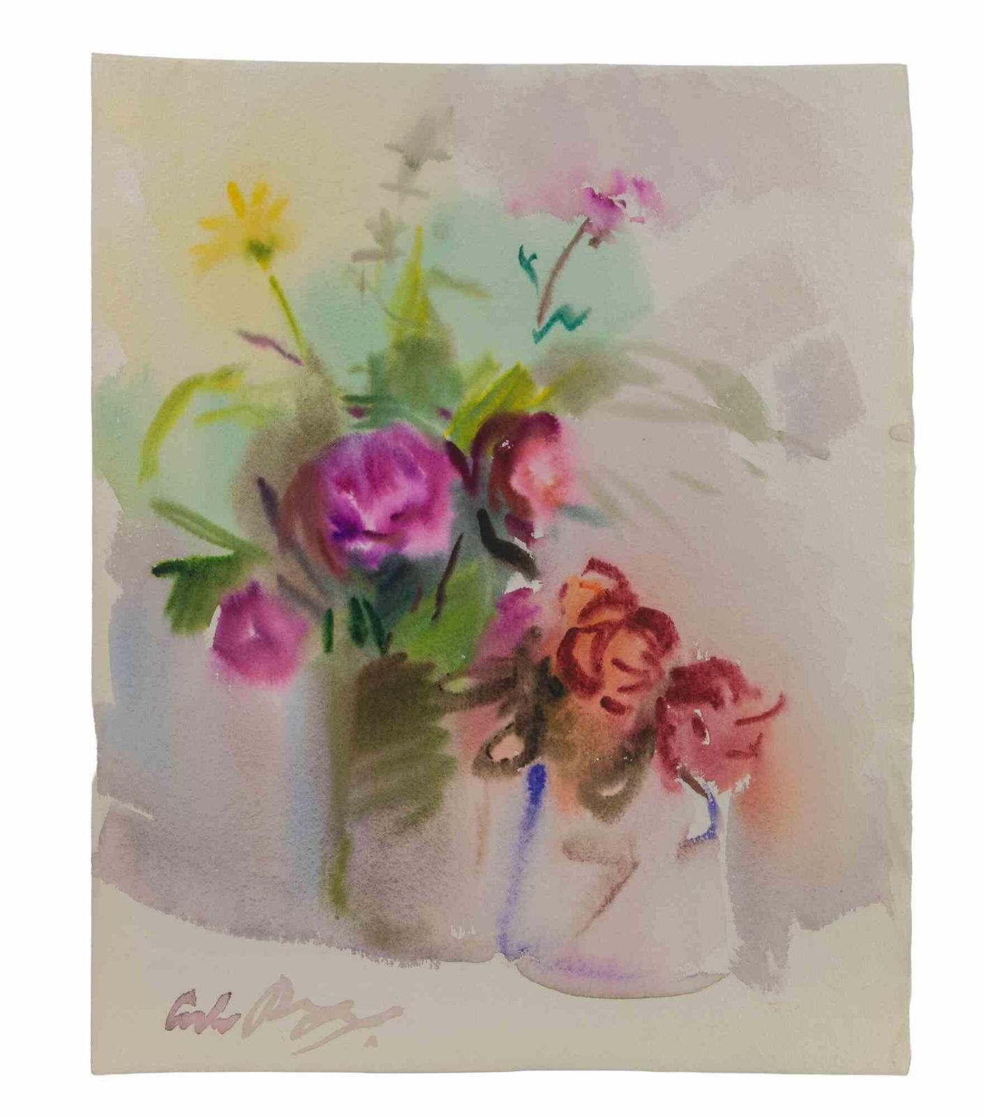 Carlo Ravagnanstill Life With Vases Of Flowers   Drawing By Carlo Ravagnan   19721972 photo furniture