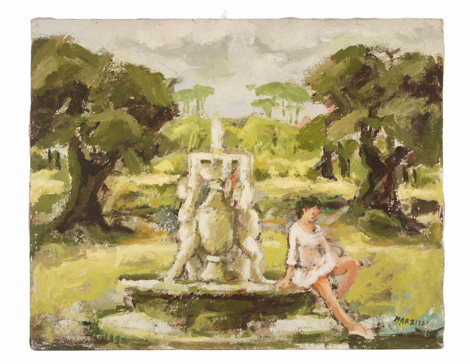 Franco Marzilliballerina  In The Park   Oil Painting By Franco Marzilli   1970s1970s