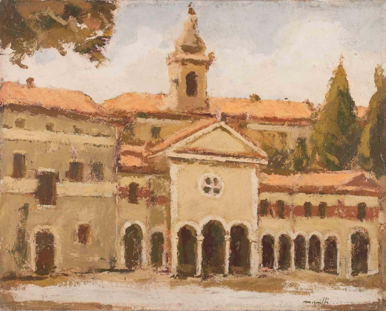 Franco Marzilliview Of Santuario Della Madonna...   Oil Painting By Franco Marzilli   1970s1970s photo furniture