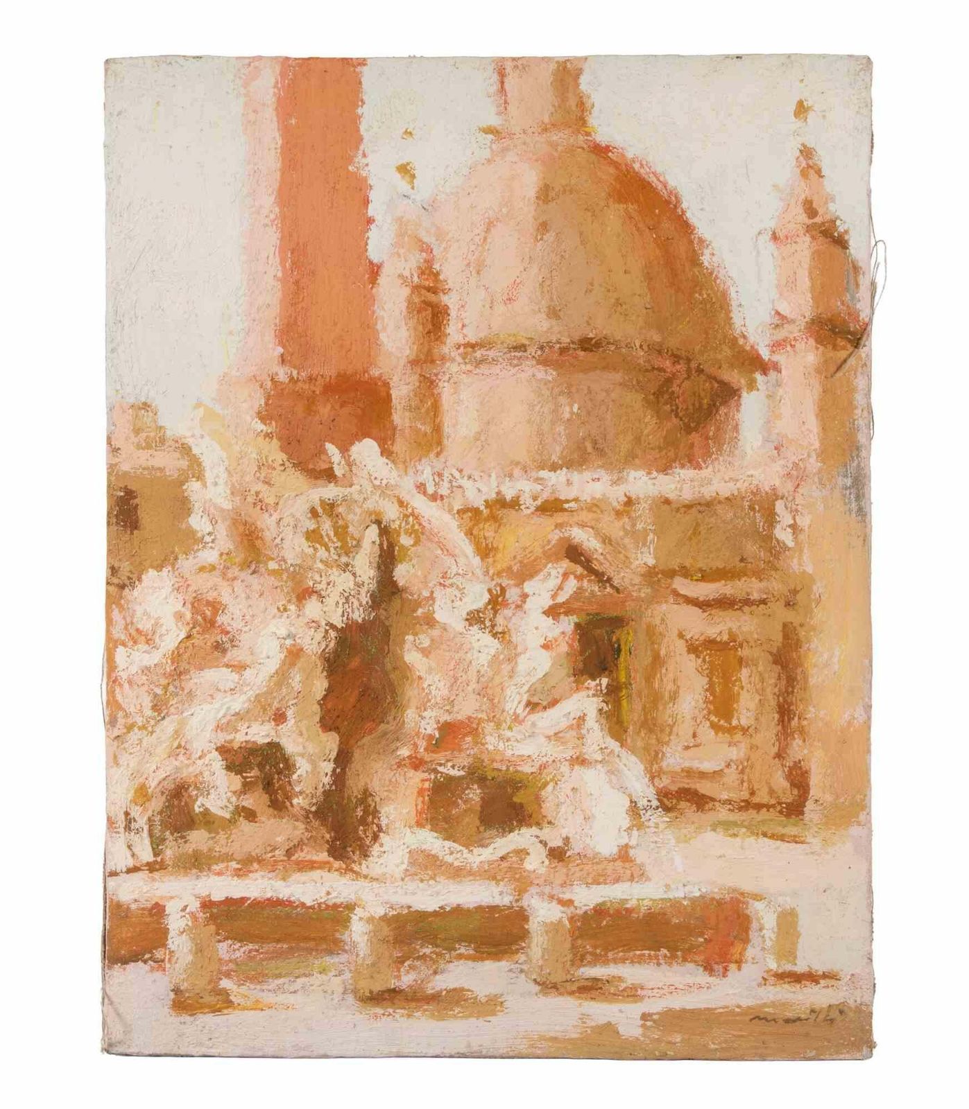 Franco Marzilliview Of Piazza Del Popolo   Oil Painting By Franco Marzilli   1970s1970s