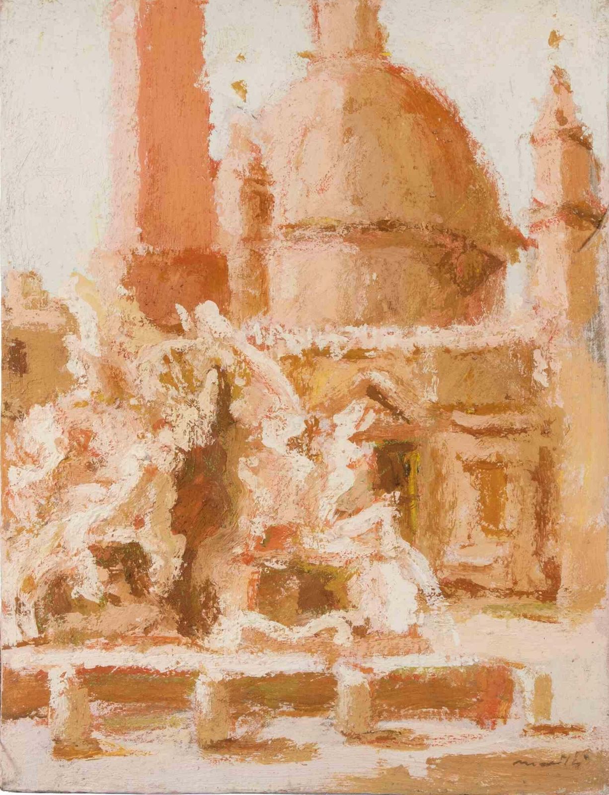 Franco Marzilliview Of Piazza Del Popolo   Oil Painting By Franco Marzilli   1970s1970s photo furniture