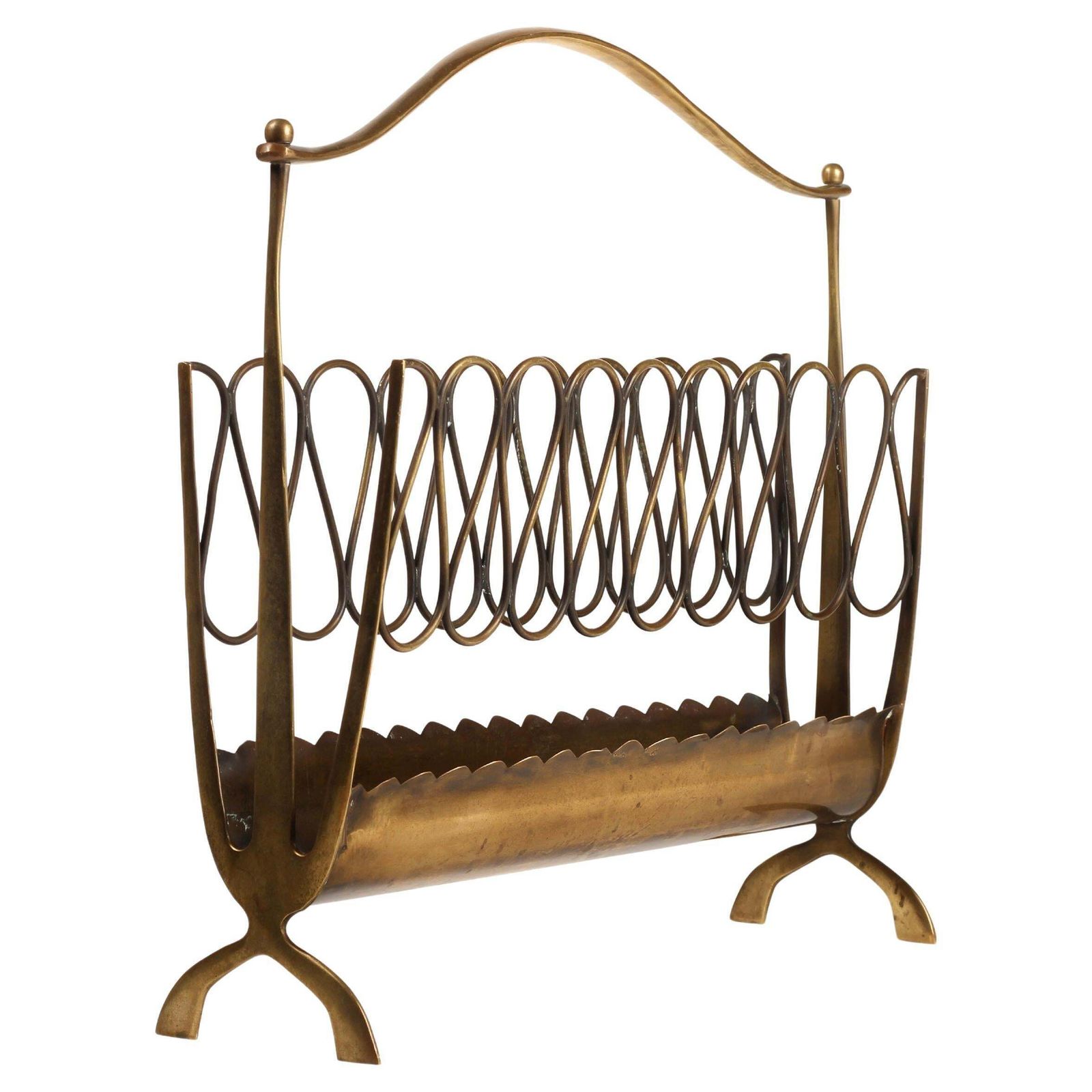 Italian Mid Century Brass Magazine Rack – Gio Ponti Style, 1950s