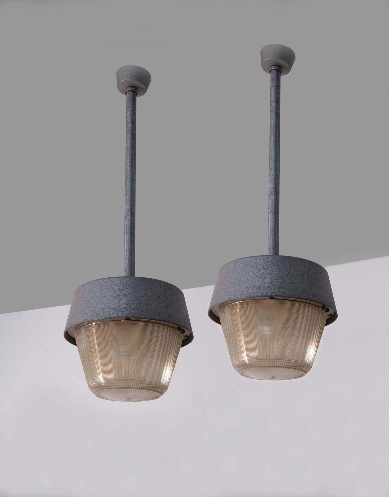 Pair Of Italian Vintage Industrial Aluminum Lamps photo for sale