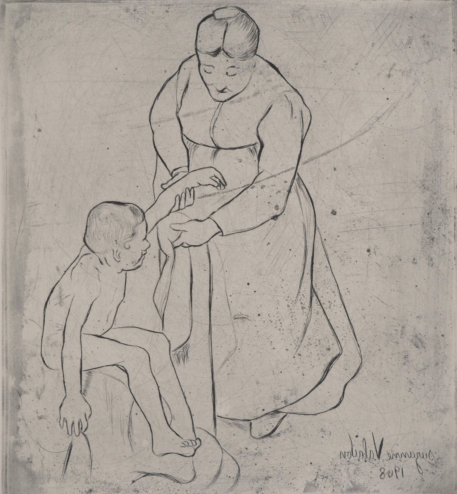 Suzanne Valadongrandma And Little Boy   Original Etching Signed (Petrides #E18)1932