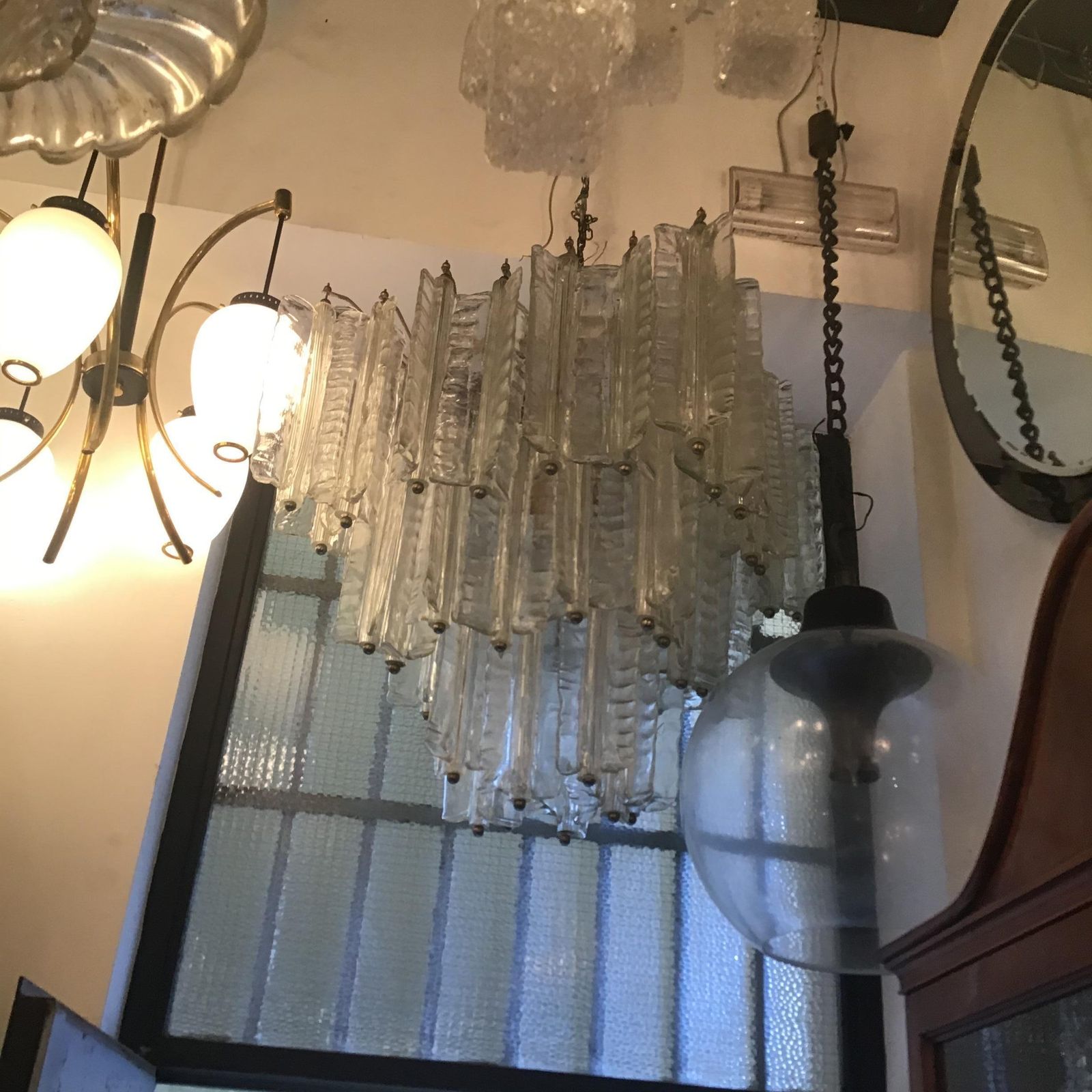 Venini Mazzega. Lampadario Murano Glass Metal Crome 1955 Italy photo 6659.0