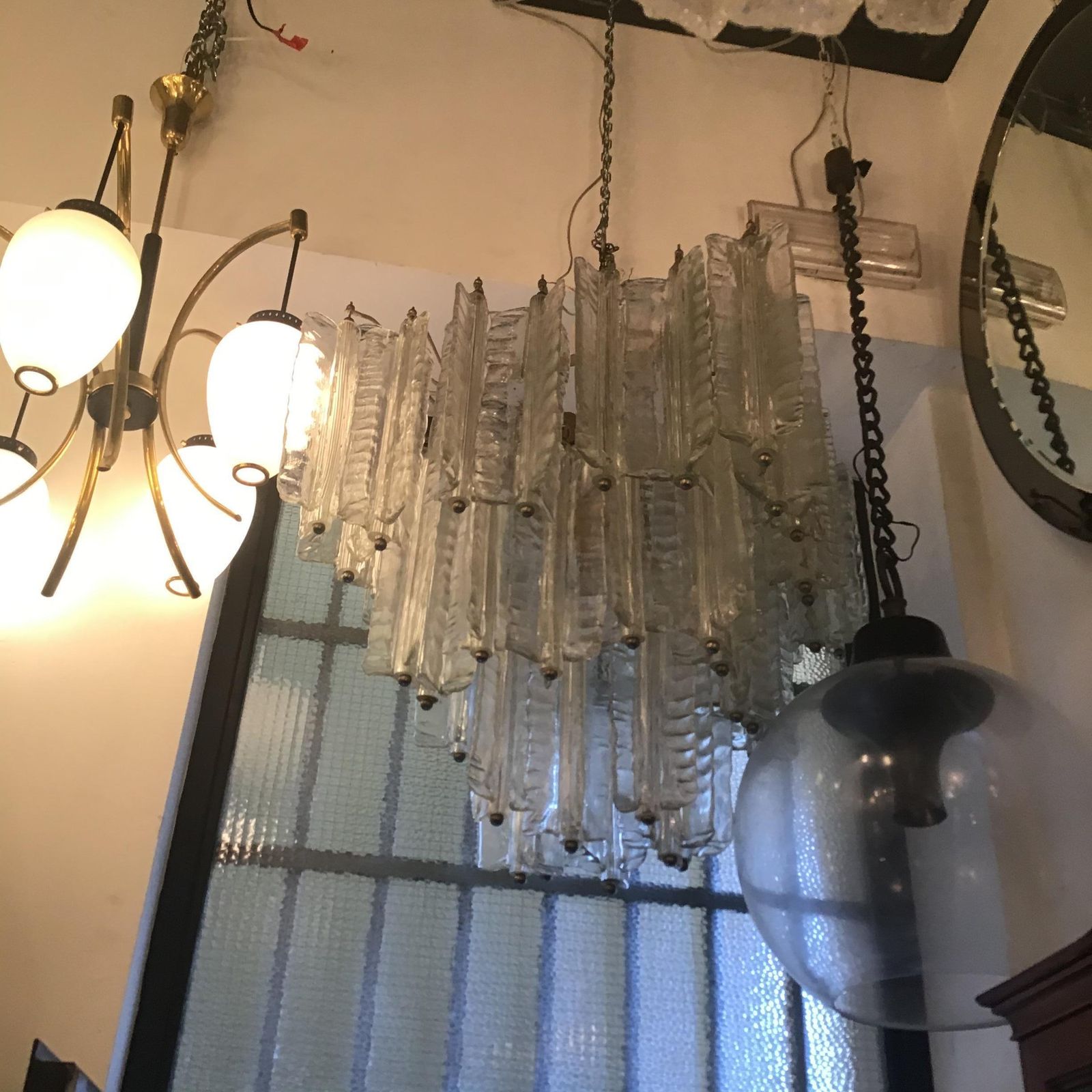 photo furniture Venini Mazzega. Lampadario Murano Glass Metal Crome 1955 Italy