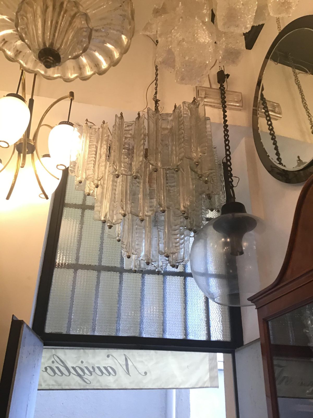 6659.0 Venini Mazzega. Lampadario Murano Glass Metal Crome 1955 Italy photo